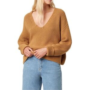 French Connection Mustard V-Neck Chunky Knit Sweater